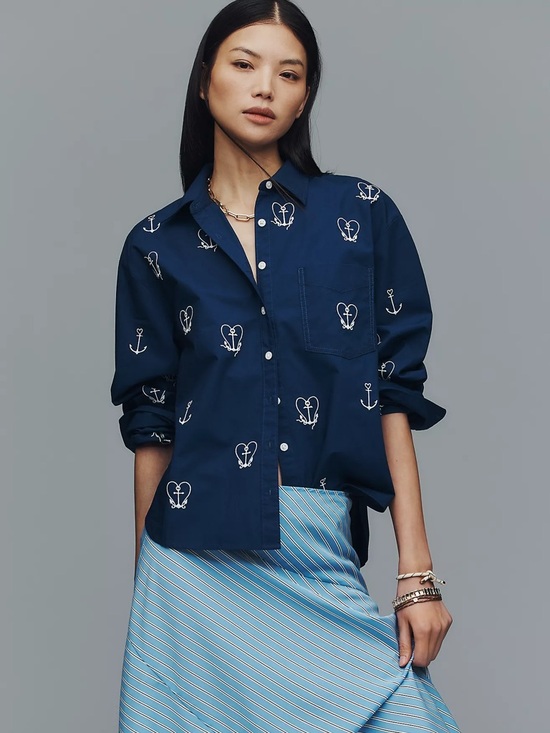 Anthropologie Tops - Maeve Shrunken Bennet Buttondown Navy Anchor